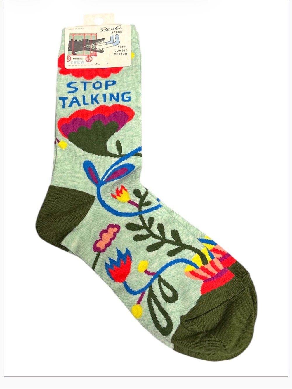 Blue Q "Stop Talking" Women's Crew Socks — Size 5-10